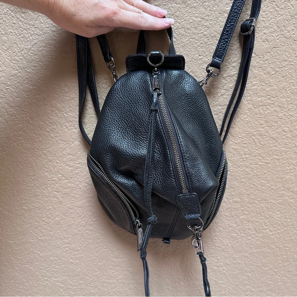 Rebecca Minkoff Black Leather Backpack with Vertical Zipper - Picture 5 of 12